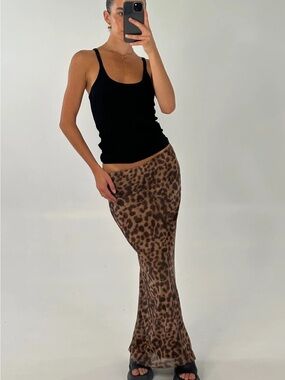 Bronze Snake Leopard Print Maxi Skirt - Brown